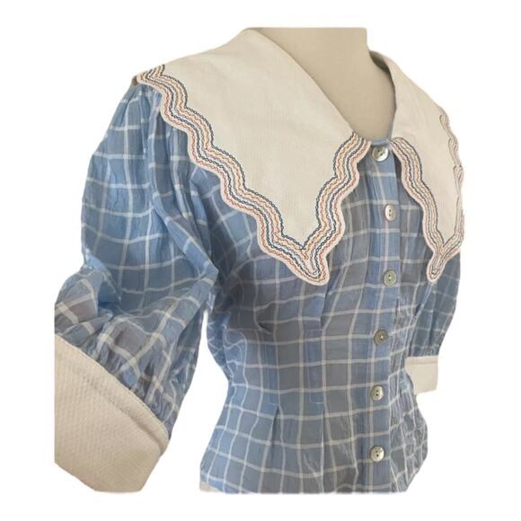 NWT Plenty by Tracy Reese Embroidered Plaid Blouse blue & white size 2X - Picture 6 of 12